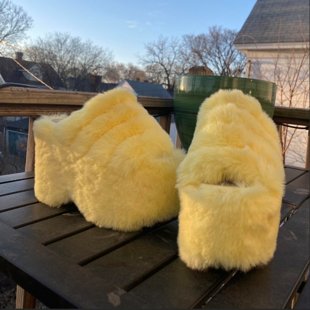 Fluffy Yellow Platform Slippers